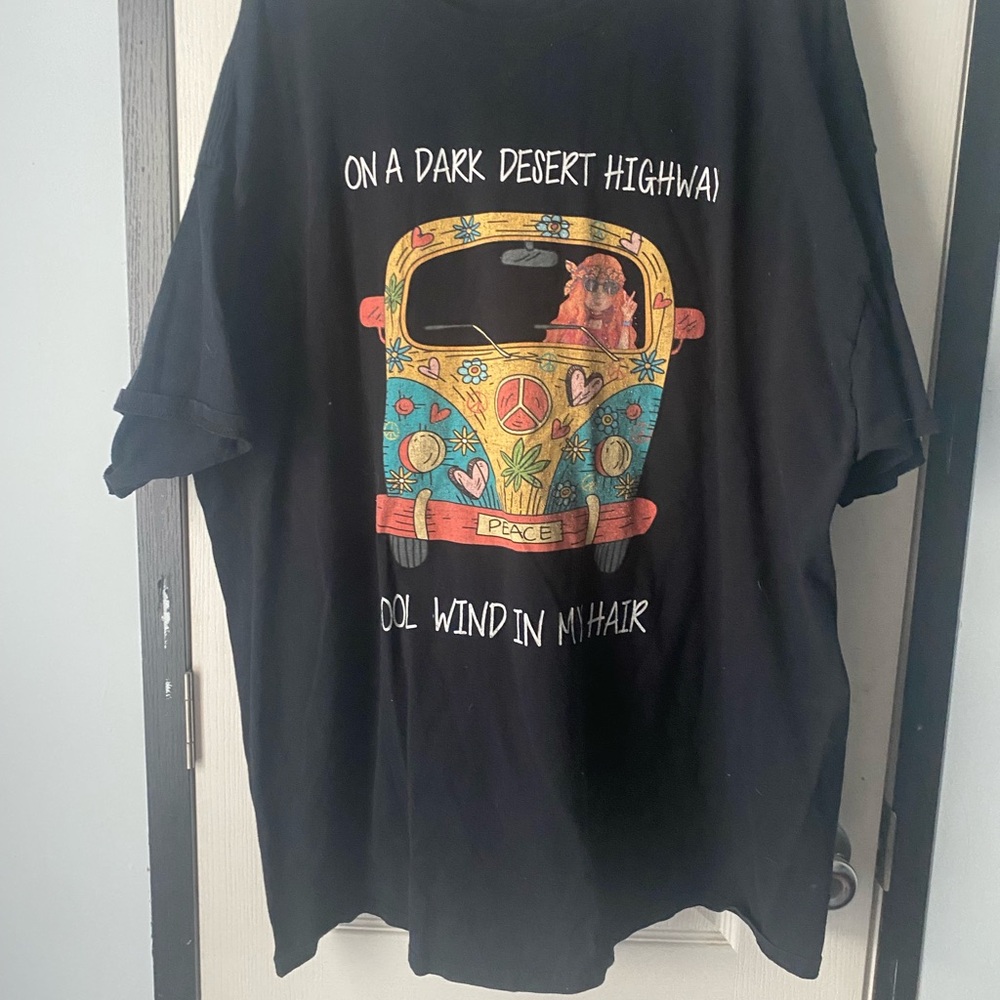 Black Graphic T-Shirt with Colorful Van Design